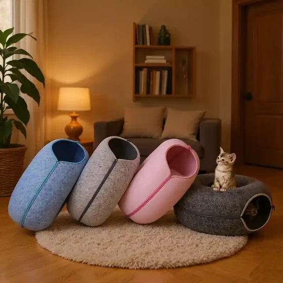 Donut Cat Tunnel Bed: 2-in-1 Felt Cat Bed & Tunnel